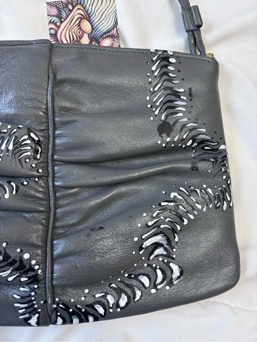 Hand-Painted Grey Leather Crossbody Bag